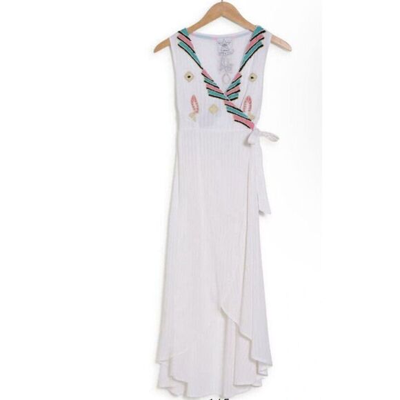 Area Stars Womens Sz S MAYAN Wrap Dress White Midi Embroidered NWT $150 - Picture 2 of 12